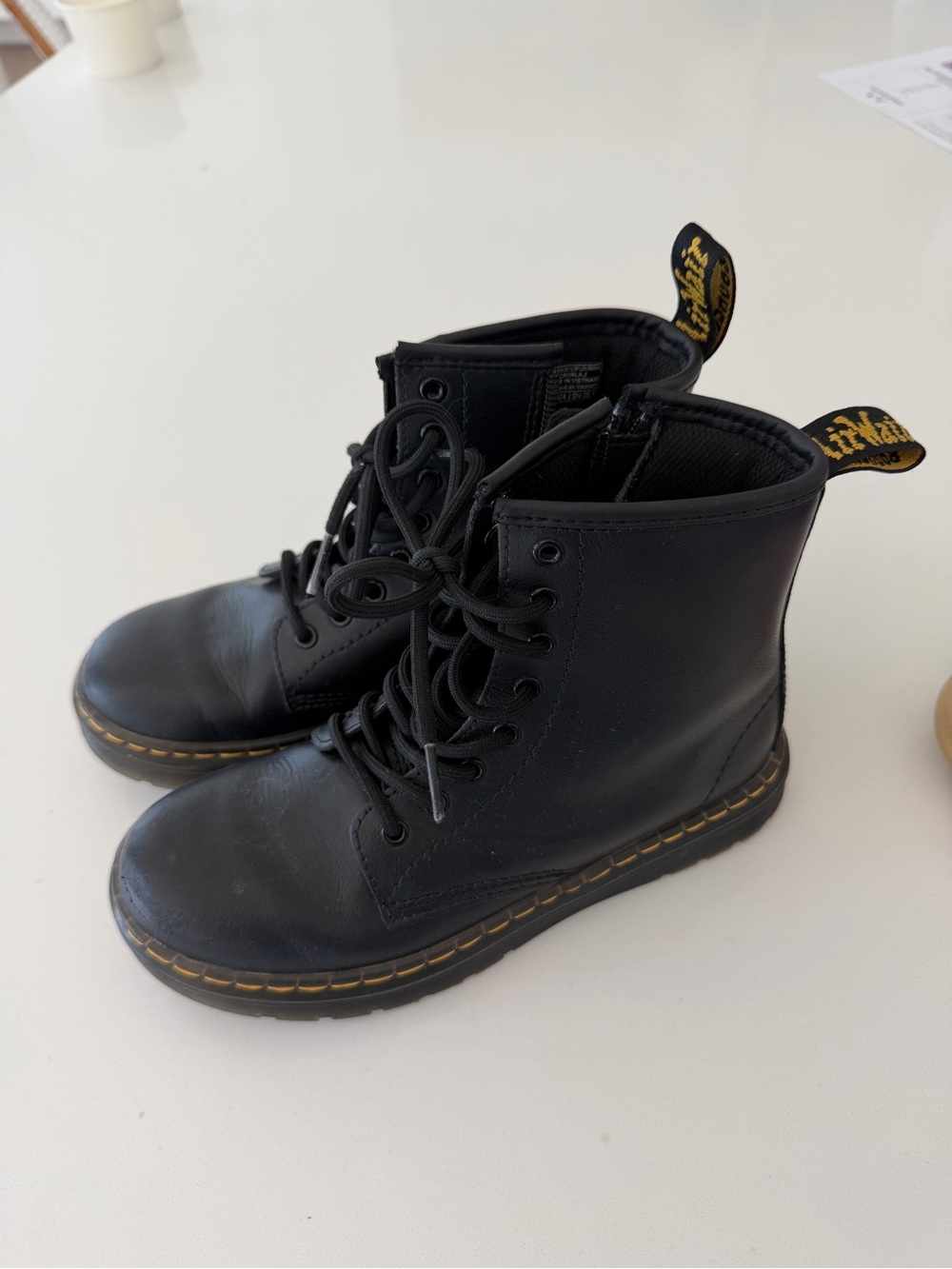 Kids Black Lace-Up Leather Boots